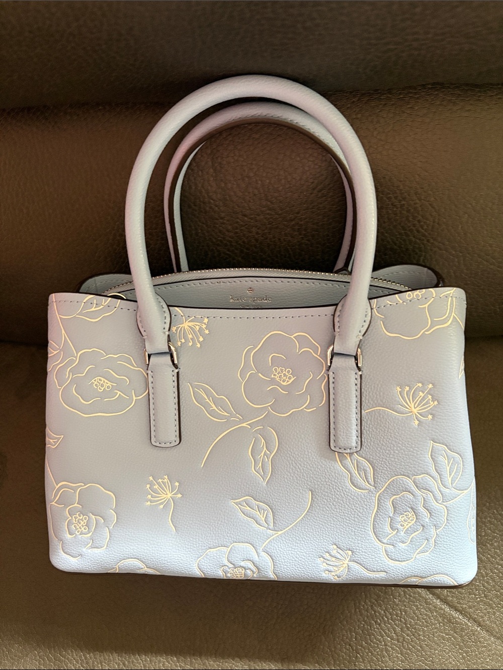 Kate spade light blue floral embrossed small satchel